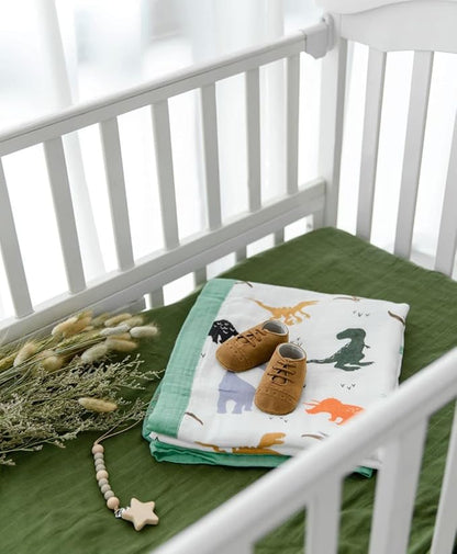 Little Jump Dinosaur Muslin Blanket Baby Quilt - Silky Soft and Breathable Crib Blanket for Daycare - Large 47" x 47" - 2 Layers Toddler Summer Blankets for Boys (Dinosaur)