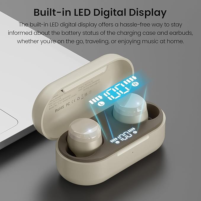 TOZO T12 Wireless Earbuds Bluetooth 5.3 Headphones, Call ENC Noise Cancelling Mic, 55Hrs Playtime App Customize EQ IPX8 Waterproof LED Digital Display Premium Sound Headset