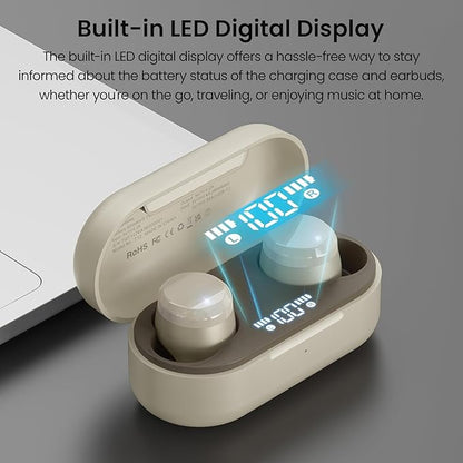 TOZO T12 Wireless Earbuds Bluetooth 5.3 Headphones, Call ENC Noise Cancelling Mic, 55Hrs Playtime App Customize EQ IPX8 Waterproof LED Digital Display Premium Sound Headset