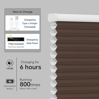 Motorized Cellular Shades with Remote, Light Filtering Smart Cellular Shades Compatible with Alexa, Honeycomb Window Blinds for Bedroom Home Office, Custom Size, Half Shading Brown