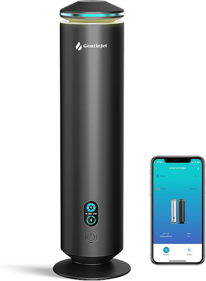 MajesticMist WiFi Waterless Essential Oil Diffuser, Aluminum Cold-Air Aroma Diffuser for Large Rooms up to 1000 sq ft, App & Remote Control, 4oz, USB-C Plug-in, Quiet, LED Display