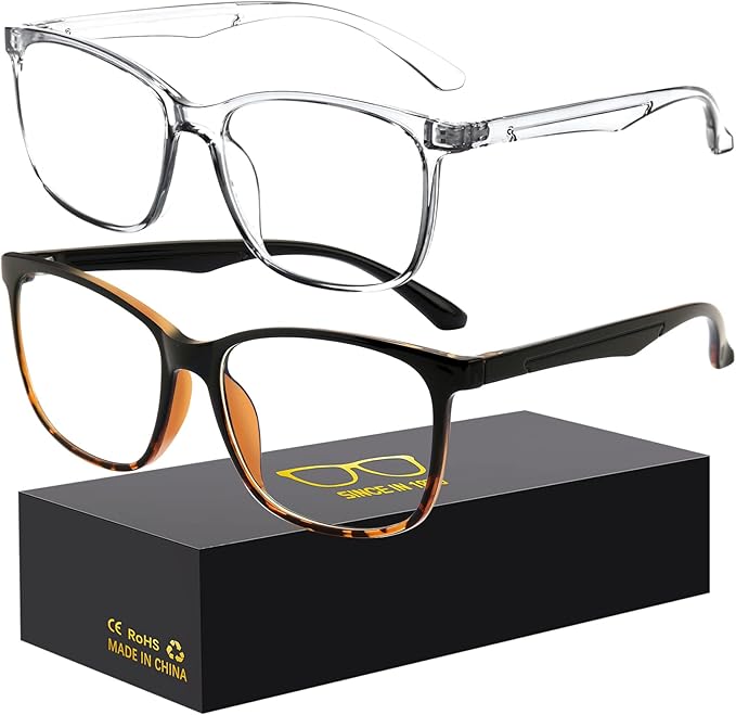 Blue-Light Blocking Glasses Computer Reading/Gaming/TV/Phones Glasses Fashion Anti Eyestrain UV Glasses for Women Men（C2 Blackleopardprint + Transparent）