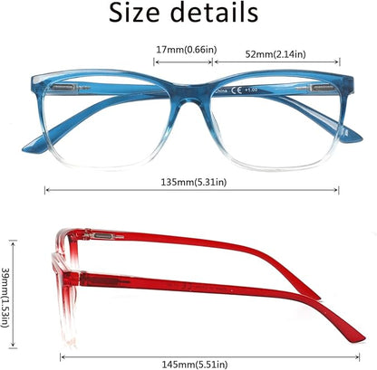 Henotin 4 Pack Ladies Reading Glasses Blue Light Blocking Spring Hinge Readers Anti Eyestrain Computer Eyeglasses (Mix Color, 3.0)