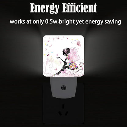Pink Beautiful Women Butterfly Night Light,Plug Into Wall with Dusk to Dawn Light Sensors, Warm Nightlights for Bedroom, Bathroom, Hallway, Kitchen, Gifts Ideal for Boys Girls Women Men