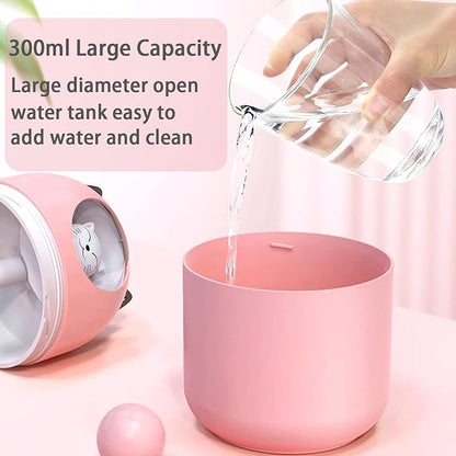 Cute Portable Pink Cool Mist Humidifier with 6 Pcs Filter Cotton Sticks, 7 Color Night Light, USB, for Bedroom, Office, Desk, Car, Travel