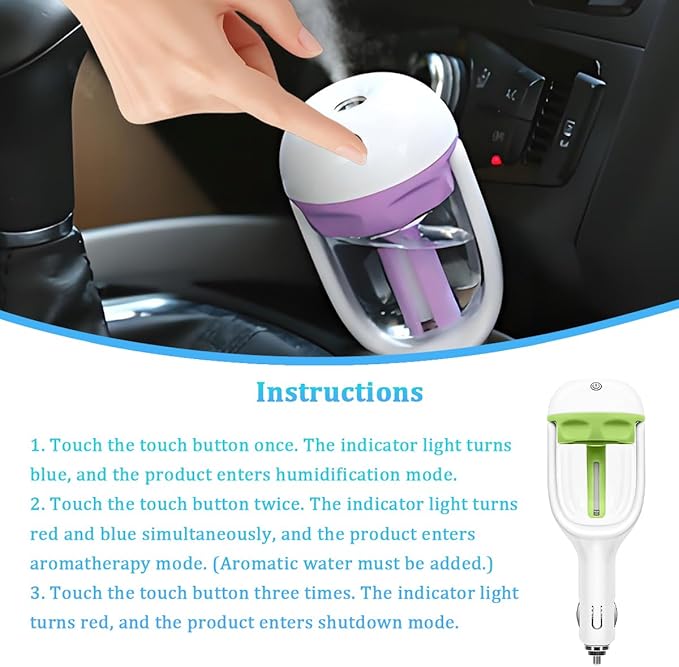 Car Mini Humidifier, Auto Shut-Off 180-Degree Rotation Small Vehicle Purifier Diffuser for Travel, Portable Plug-in Compact Automotive Air Humidifier, Universal for Most Vehicles (Green)