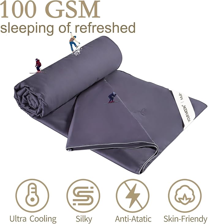 YOUR MOON Luxurious Summer/Spring Lightweight Mulberry Silk Comforter Twin Size,100% Natural Long Strand Silk Fill Duvet Blankets, Luxury Bedding Summer, Noiseless Cotton Shell (Dark Gray)