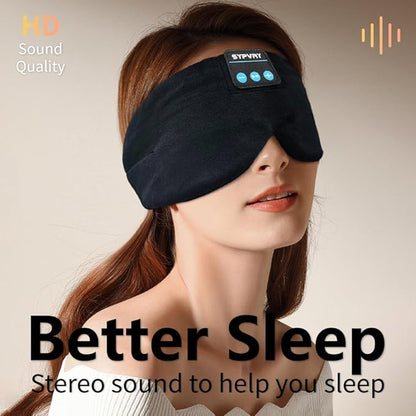 Sleep Mask Bluetooth 5.4 Headphones Soft Wireless Headband Eye Mask Blackout with Microphone (Black M)