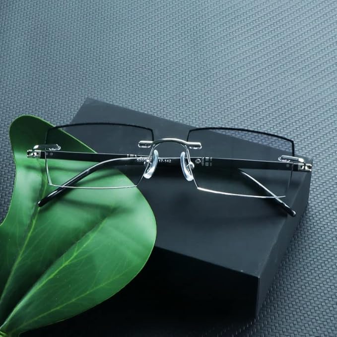 LifeArt Blue Light Blocking Glasses,Computer Reading Glasses,Rimless Frame Tinted Lens with Diamond,Stylish for Men (+4.00 Magnification)