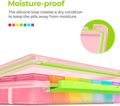 AUVON iMedassist Moisture-Proof Weekly Pill Organizer 4 Times a Day, Large 7 Day Pill Box Case with Portable Design for Travel, Removable Individual Containers Hold Vitamins, Supplements, Medications