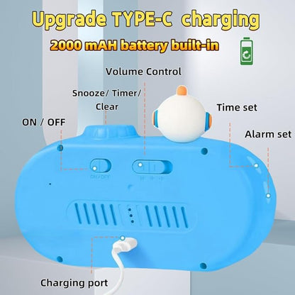 Digital Alarm Clock for Kids: Battery Operated Cordless 2000mah Rechargeable with Timer Countdown for Bedroom Desk Study Classroom (Blue)