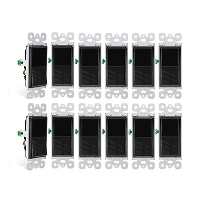 Greencycle Black 3 Way Light Switch,12PK Three Way Single Pole Switches, 15A 120-277V Rocker Paddle Wall Switch,On Off Switches, Self-Grounding, UL Certified,Residential and Commercial Grade