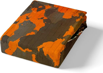 Manfei Tank Sheet Set Queen Size, Orange Camouflage Wall Print Bedding Set for Kids Boys Teens Adults, Camo Vintage Style Bed Sheet Set 4pcs with Deep Pocket Fitted Sheet + Flat Sheet + 2 Pillowcases