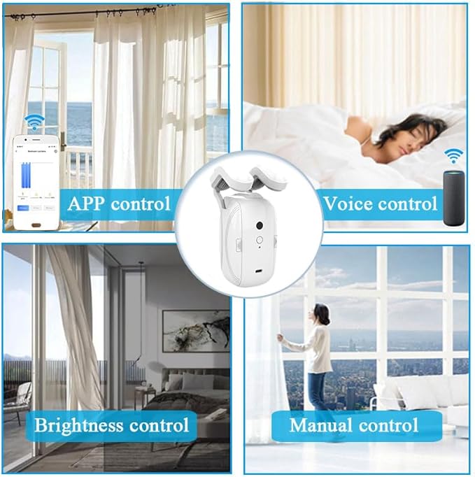 AutoDraw Pro Curtain Opener: 45dB Library-Quiet, 4000mAh Battery(6 Months), 3-Way Control (App/Voice/Remote), Fits U/T Tracks & Roman Shades, Alexa/Google Home (1 Pack)