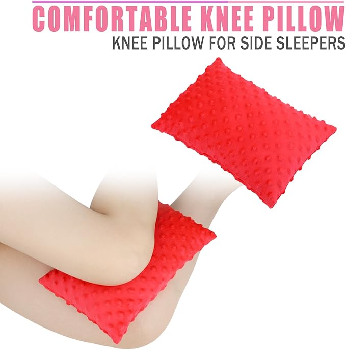 2 Pcs Soft Knee Pillow for Side Sleepers, Pressure Pillows Between Legs 11"x7" Small Knee Pillow Joints Cushion for Sleeping Hip and Back Pain, Minky Dot Red