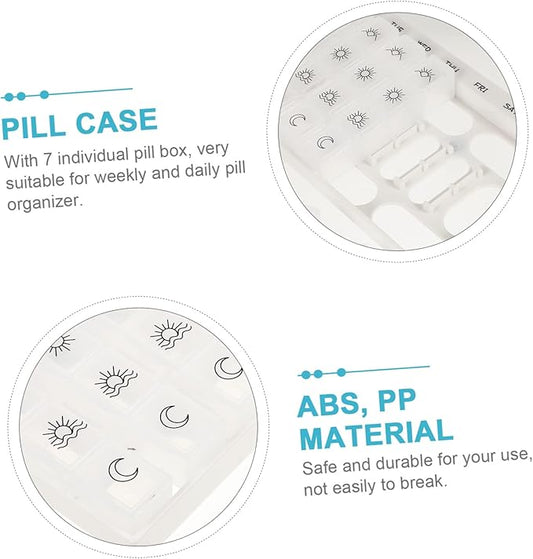7 Mini Pill Box Travel Alarm Clock Mini Alarm Clock Lock Box for Medication Containers 7 Days Pill Box White Storage Box Dispenser Electronic Medicine Chest Travel Medication
