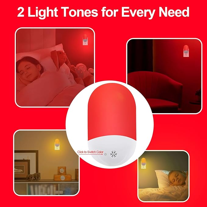 670nm Red & Amber Light Night Light Plug into Wall for Sleep[4 Pack] - Zero Blue Light, Dusk to Dawn Sensor Auto On/Off LED Red Night Light for Nursery Bedroom Bathroom