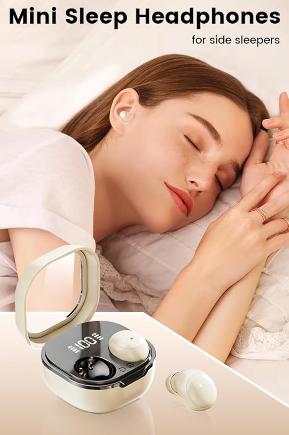 Invisible Mini Sleep Earbuds Wireless Bluetooth, Ultra-Light Comfort Fit Sleep Headphones for Side Sleepers, Soft in-Ear Ear Plugs for Sleeping Small Ears Gym-Off White