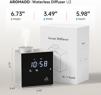 2026 Smart Waterless Diffuser, 2000 Sq.Ft Cold Air Scent Machine with Clock & Environmental Display | 7 Fragrance Levels, 9 Timer Settings, Hotel Collection Diffuser for Home & Large Rooms (Silver)