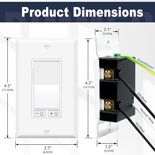 Dimmer Light Switch,Greencycle 4PK 3 Way Dimmer Switch for Dimmable 150W LED CFL Light,600W Halogen and Incandescent,15A 120V,Neutral Wire Not Required,Residential/Commercial,ETL Listed