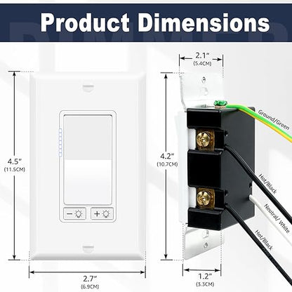 Dimmer Light Switch,Greencycle 10PK 3 Way Dimmer Switch for Dimmable 150W LED CFL Light,600W Halogen and Incandescent,15A 120V,Neutral Wire Not Required,Residential/Commercial,ETL Listed