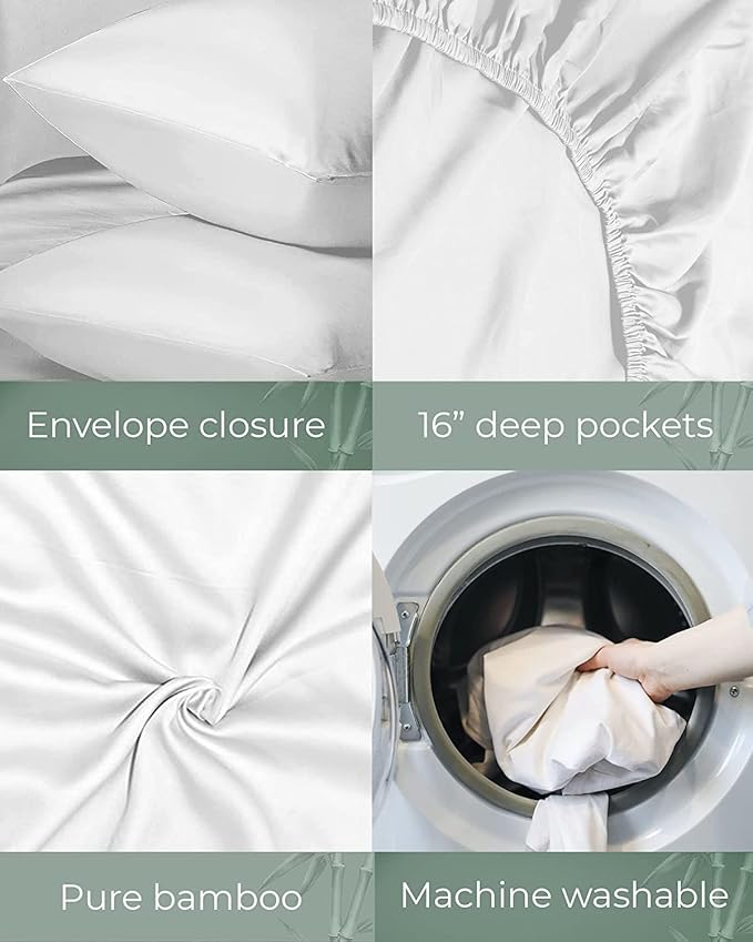 LINENWALAS Fitted Sheet Only Viscose Derived from Bamboo, Bottom Sheet for Queen Size Bed – 16” Deep Pocket, All Around Snug Fit – Cooling, Breathable, Soft, Hypoallergenic (Charcoal Grey, Queen)