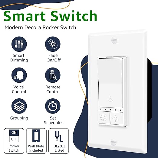 Greencycle Smart Dimmer Switch,10PK Single Pole, Needs Neutral Wire,2.4GHz WiFi Light Switch,Work with Alexa and Google Home, ETL Certified,No Hub Required,for Dimmable 150W LED CFL,600W Incandescent