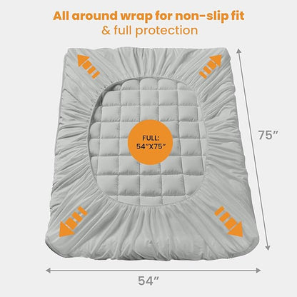 MATBEBY Full Size Mattress Pad - Cooling Breathable Mattress Topper, Quilted Fitted Mattress Protector, Pillow Top Mattress Cover with 8-21" Deep Pocket, Machine Washable, Light Grey, 54x75 Inches