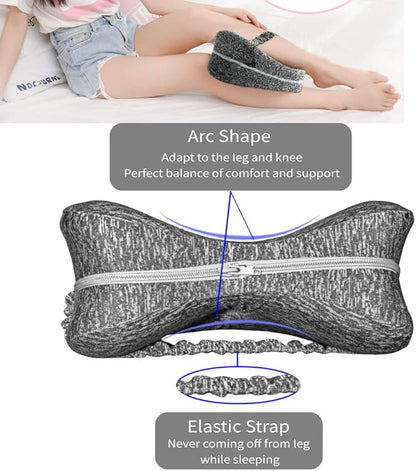 Knee Pillow for Side Sleepers with Elastic Strap, Memory Foam Leg Pillow, Ideal for Spine Alignment, Hip, Back & Joint Pain Relief, for Better Sleeping with Breathable & Washable Cover