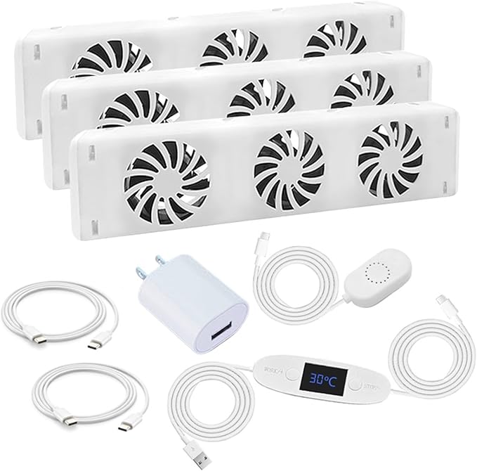 Smart Radiator Fan Booster, Magnetic Temperature Sensor, Automatic On/Off Temperature Sensor, Thermostat and Temperature Display, 20DB Quiet Operation Fits 50-120cm Radiators