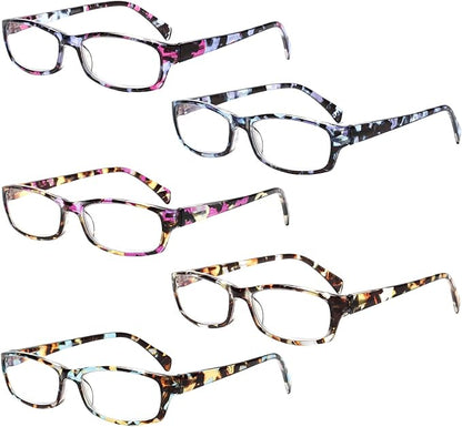 Henotin 5-Pack Reading Glasses Blue Light Blocking Anti Eyestrain Computer Reading Glasses for Women and Men Readers (Mix Color-C1, 0.50, Diopters)