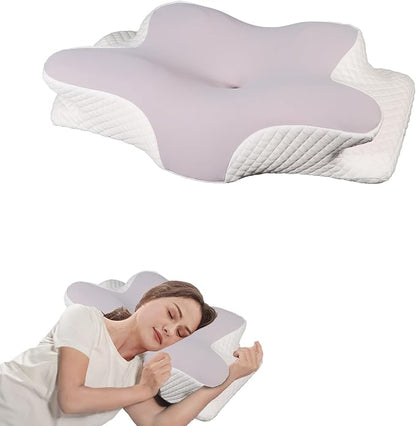 Cervical Pillow for Neck Pain Relief, Ergonomic Contour Orthopedic Pillow for Sleeping Shoulder Pain & Support, Cozy Memory Foam Neck Pillow with Pillowcase for Side Back Stomach Sleeper(Lilac)