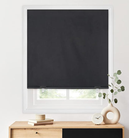 LazBlinds 100% Blackout Roller Shades, No Tools No Drill Cordless Blinds for Windows, Thermal Insulated UV Protection Privacy Window Shades for Bedroom (48''W x 72''H, Black)