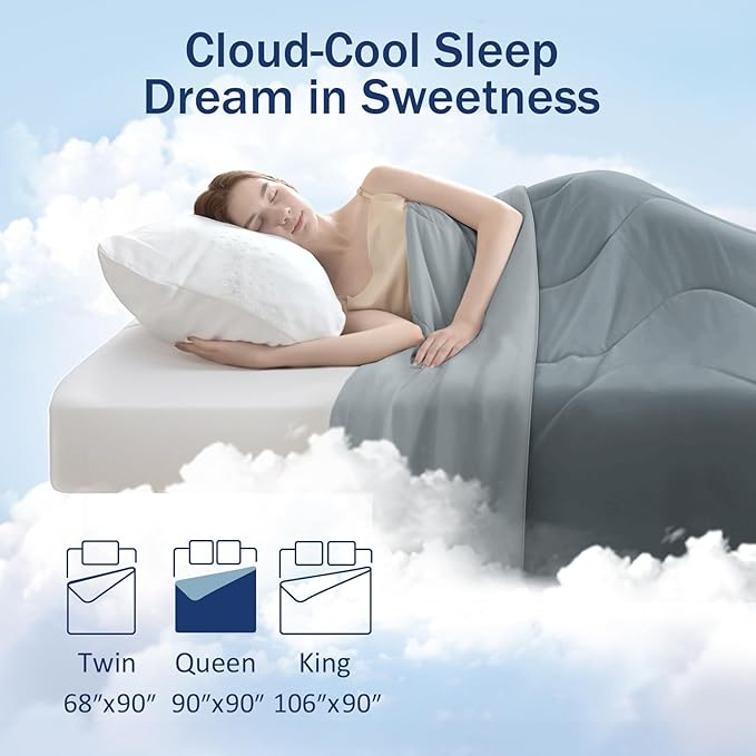 Soft Cooling Comforter, Full/Queen Cooling Blankets for Hot Sleepers, Double-Sided All-Season Cold Breathable Lightweight Blanket for Night Sweats, Medium Gray, 90''x90''