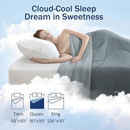 Soft Cooling Comforter, Full/Queen Cooling Blankets for Hot Sleepers, Double-Sided All-Season Cold Breathable Lightweight Blanket for Night Sweats, Medium Gray, 90''x90''