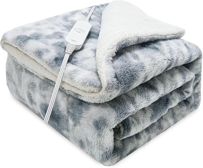 GOQO TOMO Heated Weighted Blanket, with Premium Glass Beads 60" x 80" Electric Heating Blanket 2 in1 Blanket with 12 Heating Levels for Adults Home Use Gradient Gray-H6080