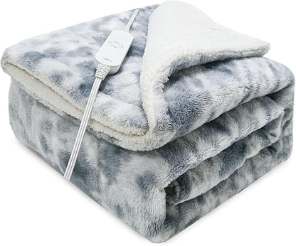 GOQO TOMO Heated Weighted Blanket, with Premium Glass Beads 60" x 80" Electric Heating Blanket 2 in1 Blanket with 12 Heating Levels for Adults Home Use Gradient Gray-H6080