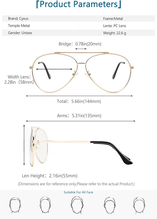 Cyxus Davos French Ma-con Style Aviator Glasses Blue Light Blocking Eyeglasses for Computer UV Protection Anti Eyestrain 8805