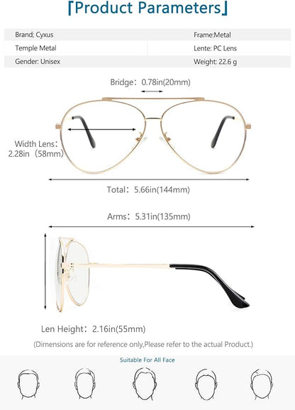 Cyxus Davos French Ma-con Style Aviator Glasses Blue Light Blocking Eyeglasses for Computer UV Protection Anti Eyestrain 8805