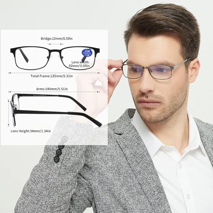 Reading Glasses for Men - 3 Pack Blue Light Blocking Men's Metal Readers