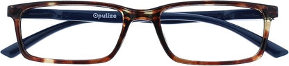 OPULIZE SEE Reading Glasses with Blue Light Blocking for Women and Men, Narrow Frame, Spring Hinges, Computer Gaming Glasses, Brown Blue Arm +2 (Pack of 1)