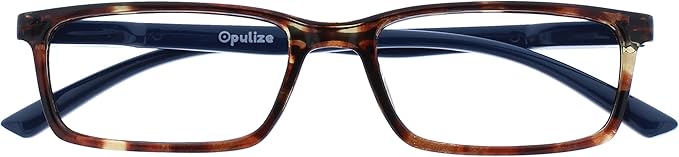 OPULIZE SEE Reading Glasses with Blue Light Blocking for Women and Men, Narrow Frame, Spring Hinges, Computer Gaming Glasses, Brown Blue Arm +3 (Pack of 1)