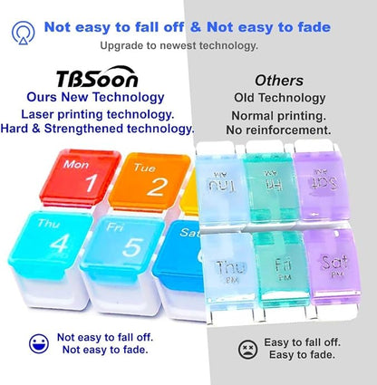 7 Day Medicine Pill Organizer, 4 Reminder Alarms, Loud Sound, 7 Large Compartments, Large Screen, Moisture-Proof, Dust-Proof, Travel Weekly/Daily Pill Box/Organizer/Case/Container/Dispenser, TBSoon