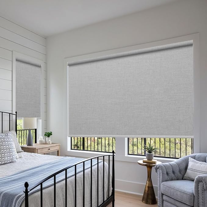 ZSHINE Motorized Blackout Window Blinds Over-Size Customize Width (21-114 Inches) Remote Control Wireless and Rechargeable Motor Roller Shades Blinds for Windows(82133C)