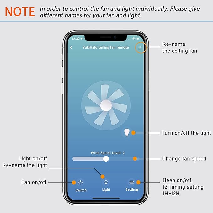Smart WiFi Ceiling Fan Remote Control Kit, Universal Fan Remote, Controlled by Remote/WiFi/Voice, 3 Speeds 12 Timing, Compatible with Alexa, Google Assistant, Smart Life App, No Hub Required