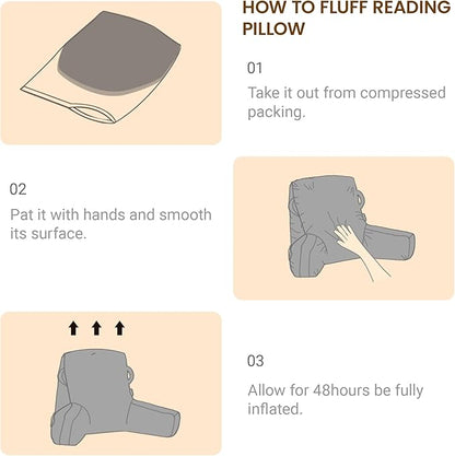 Portable Comfy Reading Pillows for Bed Sitting Up(Dark Green Oeko-Tex), Velvet Back Pillow with Arms & Pockets for Adults, Support Memory Foam Bed Pillow for Dorm/Reading/Watching/Gaming