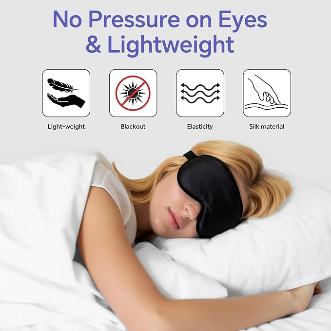 Silk Sleep Mask – 2 Pack Silk Eye Mask for Sleeping, Adjustable Strap, 100% Blackout, Soft Travel & Home Sleep Shade Cover for Women & Men (Pink & Black)