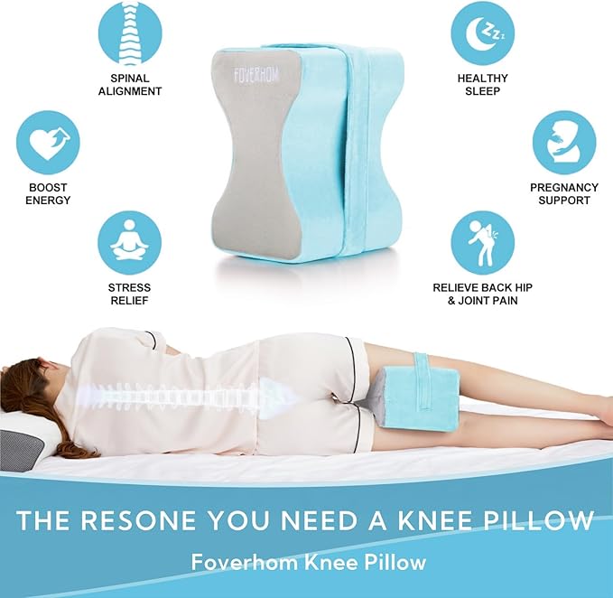 foverhom Memory Foam Knee Pillow,Orthopedic Leg Pillow for Sciatica Relief,Back Pain, Pregnancy, Leg Pain, Hip Pain and Sciatica Relief,Blue