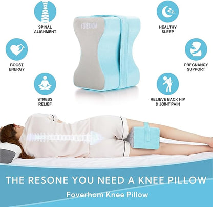 foverhom Memory Foam Knee Pillow,Orthopedic Leg Pillow for Sciatica Relief,Back Pain, Pregnancy, Leg Pain, Hip Pain and Sciatica Relief,Blue