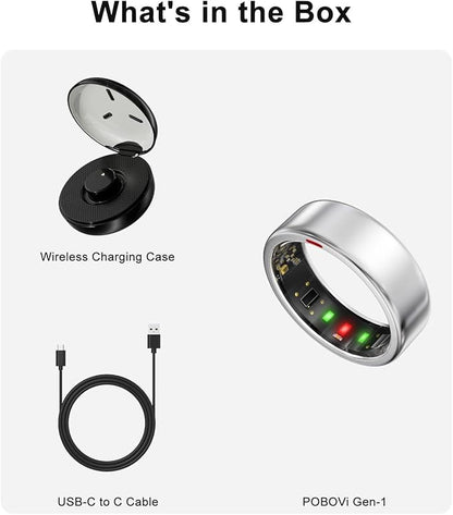 Smart Ring for Women Men- Sleep/Fitness/Stress/Heart Rate Tracker- Menstrual Records - 7 Days Battery Life - Wireless Charging - No APP Subscription - iOS & Android Compatible (Silver, Size 11)